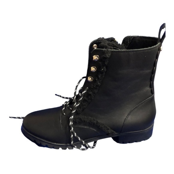 Kate Spade Black Raquelle Lace Up shearling Combat ankle Boots size 8.5 new - Picture 7 of 12